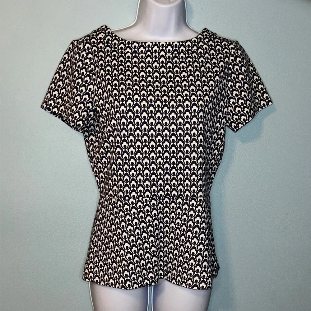 Ann Taylor Blue and Cream Print Peplum Blouse, XS - Picture 1 of 4